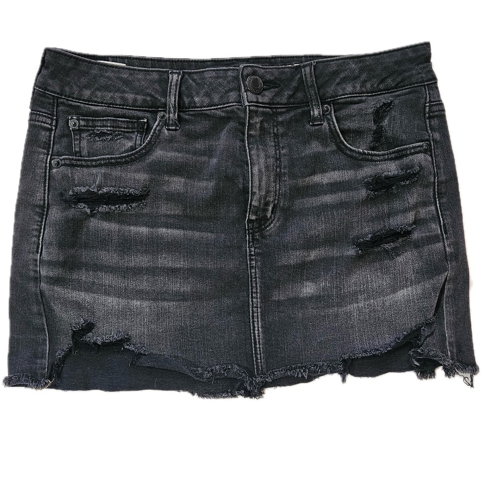 American Eagle‎ Outfitters Skirt Womens 10 Black Distressed Frayed Mini Denim